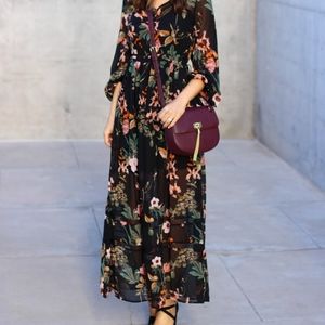 Sheer, Floral Floor Length Dress